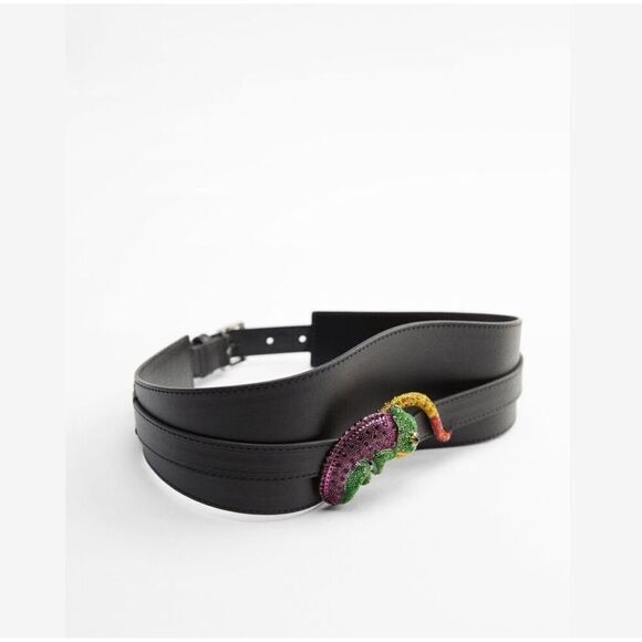 Zara CHAMELEON JEWEL BELT NWT Black Adjustable Size 80 (US‎ 30)